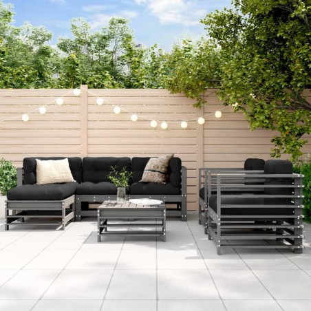 vidaXL Juego de muebles de jardín 7 piezas madera maciza de pino gris