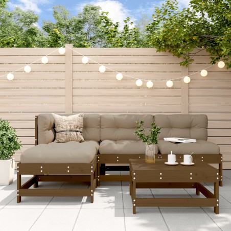 vidaXL Juego de sofás de jardín 5 pzas madera maciza pino marrón miel
