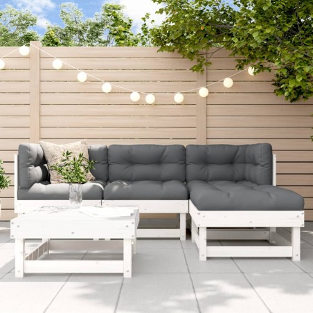 vidaXL Juego de sofás de jardín 5 piezas madera maciza de pino blanco