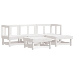 vidaXL Juego de sofás de jardín 5 piezas madera maciza de pino blanco