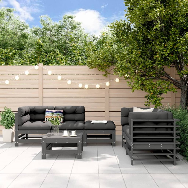 vidaXL Mesa y taburetes altos jardín 6 pzas madera maciza de pino gris vidaXL Mesa y taburetes altos jardín 6 pzas madera maciza de pino gris
