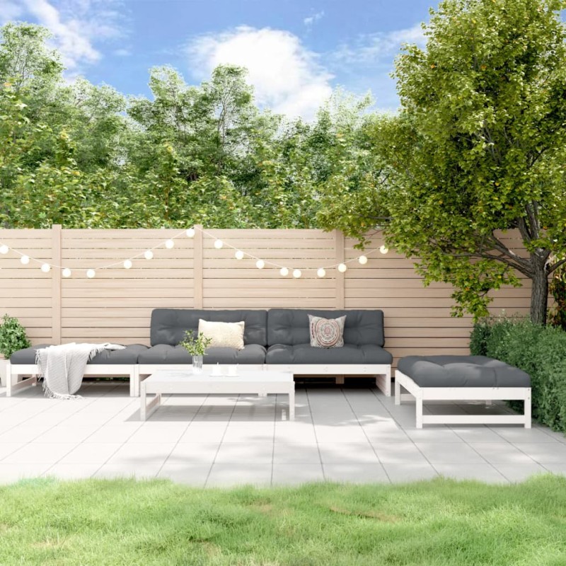 vidaXL Juego de sofás de jardín 5 piezas madera maciza de pino blanco vidaXL Juego de sofás de jardín 5 piezas madera maciza de pino blanco