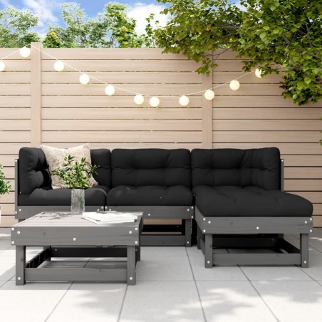 vidaXL Juego de sofás de jardín 5 piezas madera maciza de pino gris