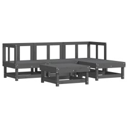vidaXL Juego de sofás de jardín 5 piezas madera maciza de pino gris
