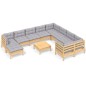 vidaXL Juego de muebles de jardín 11 pzas y cojines madera de pino
