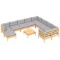 vidaXL Juego de muebles de jardín 11 pzas y cojines madera de pino