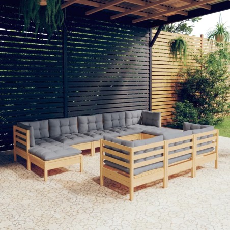 vidaXL Juego de muebles de jardín 10 pzas y cojines madera maciza pino