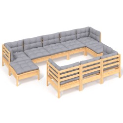 vidaXL Juego de muebles de jardín 10 pzas y cojines madera maciza pino