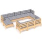 vidaXL Juego de muebles de jardín 10 pzas y cojines madera maciza pino
