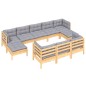 vidaXL Juego de muebles de jardín 10 pzas y cojines madera maciza pino