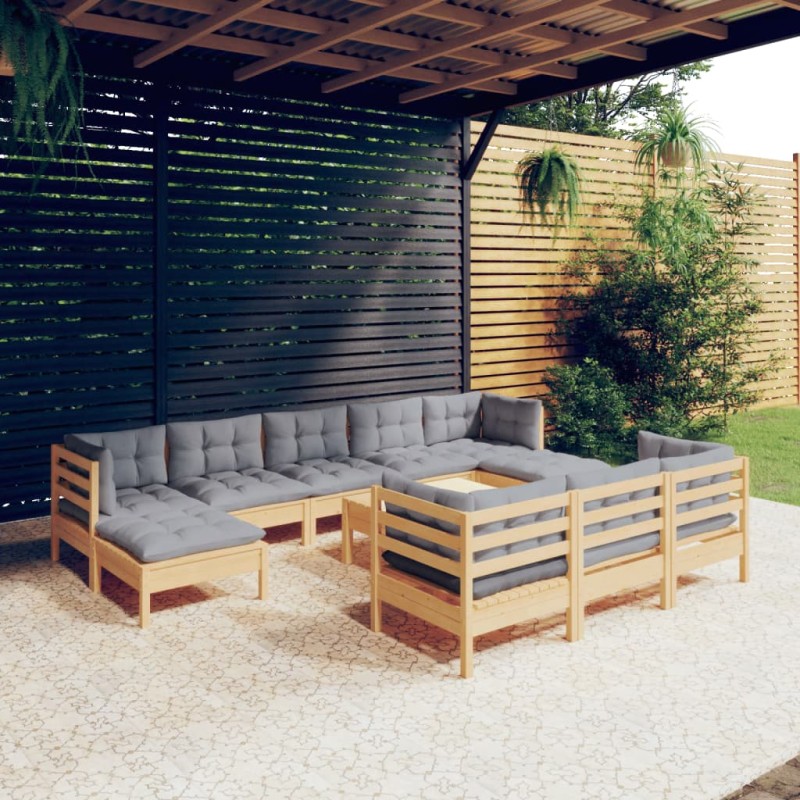 vidaXL Juego de muebles de jardín 11 pzas y cojines madera maciza pino vidaXL Juego de muebles de jardín 11 pzas y cojines madera maciza pino