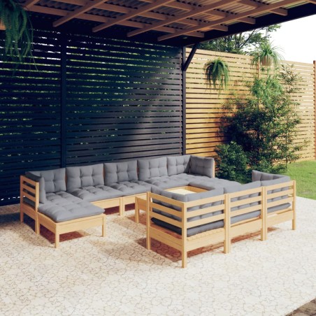 vidaXL Juego de muebles de jardín 11 pzas y cojines madera maciza pino