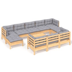 vidaXL Juego de muebles de jardín 11 pzas y cojines madera maciza pino