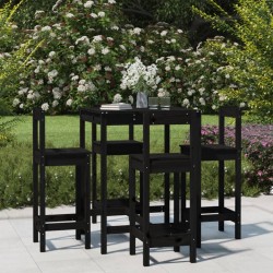 vidaXL Set de mesa y taburetes altos jardín 5 piezas madera pino negro