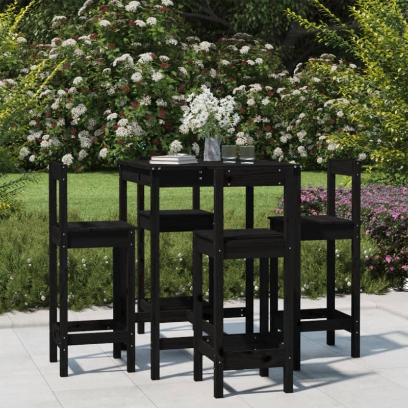 vidaXL Set de mesa y taburetes altos jardín 5 piezas madera pino negro vidaXL Set de mesa y taburetes altos jardín 5 piezas madera pino negro