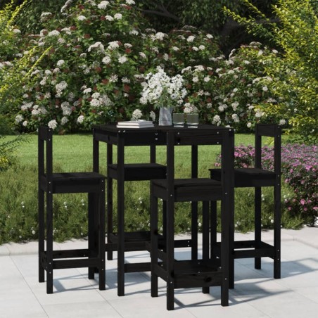 vidaXL Set de mesa y taburetes altos jardín 5 piezas madera pino negro