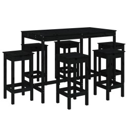 vidaXL Set de mesa y taburetes altos jardín 7 piezas madera pino negro