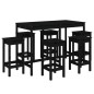 vidaXL Set de mesa y taburetes altos jardín 7 piezas madera pino negro
