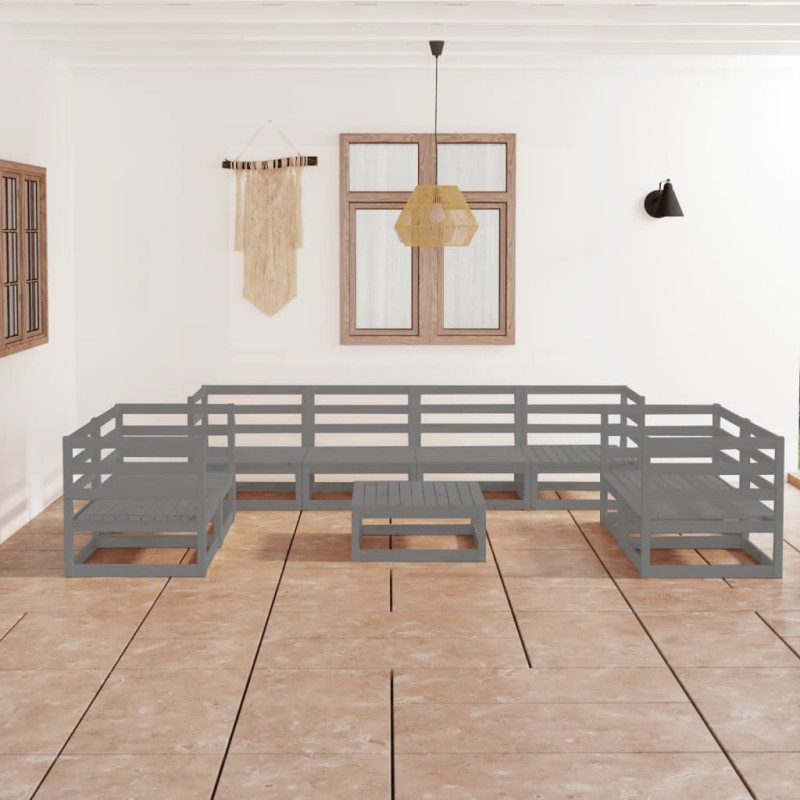 vidaXL Juego de muebles de jardín 9 piezas gris madera maciza de pino vidaXL Juego de muebles de jardín 9 piezas gris madera maciza de pino