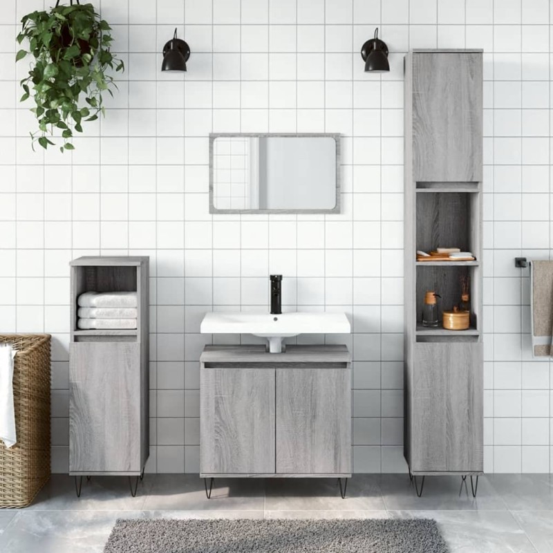 vidaXL Set de muebles de baño 3 pzas madera contrachapada gris sonoma vidaXL Set de muebles de baño 3 pzas madera contrachapada gris sonoma