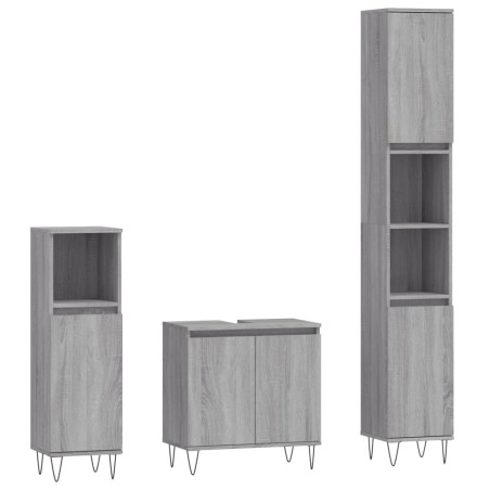 vidaXL Set de muebles de baño 3 pzas madera contrachapada gris sonoma