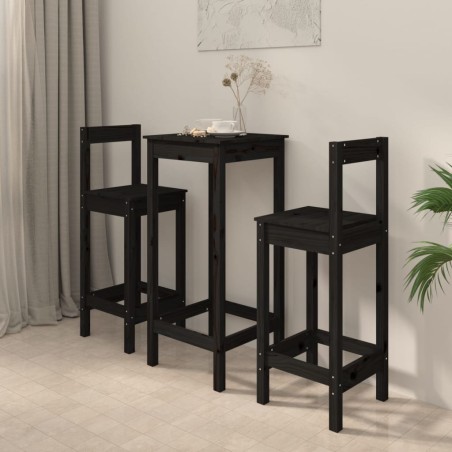 vidaXL Set de bar 3 piezas madera maciza de pino negro