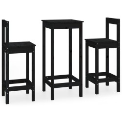 vidaXL Set de bar 3 piezas madera maciza de pino negro