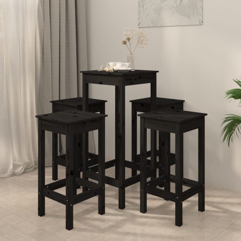 vidaXL Set de bar 5 piezas madera maciza de pino negro vidaXL Set de bar 5 piezas madera maciza de pino negro