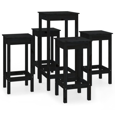 vidaXL Set de bar 5 piezas madera maciza de pino negro