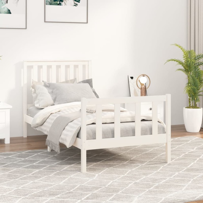 vidaXL Estructura de cama con cabecero madera de pino blanco 100x200cm vidaXL Estructura de cama con cabecero madera de pino blanco 100x200cm