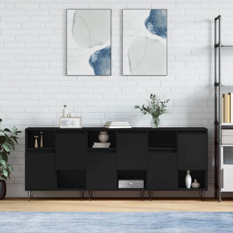 vidaXL Aparadores 3 uds madera contrachapada negro vidaXL Aparadores 3 uds madera contrachapada negro