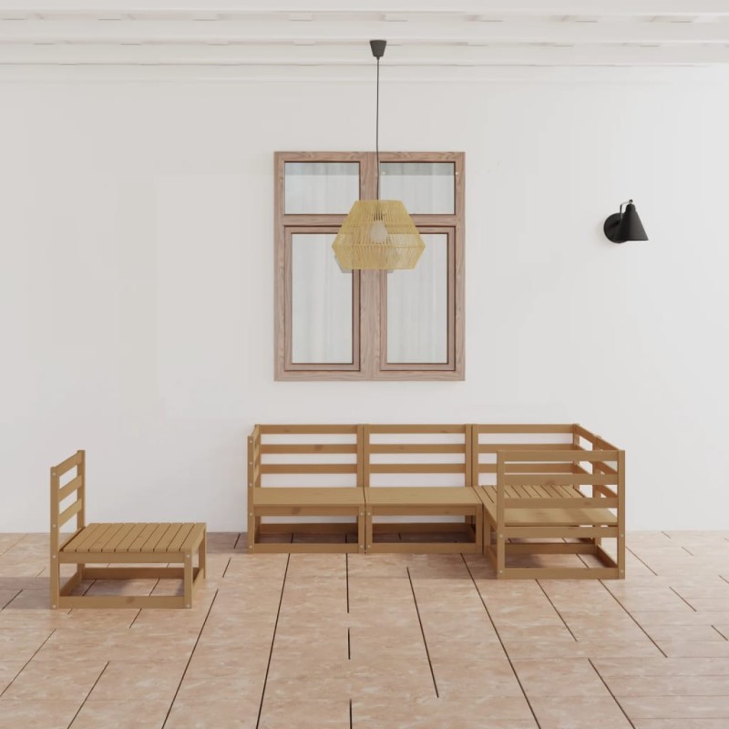 vidaXL Muebles de jardín 5 piezas marrón miel madera maciza de pino vidaXL Muebles de jardín 5 piezas marrón miel madera maciza de pino