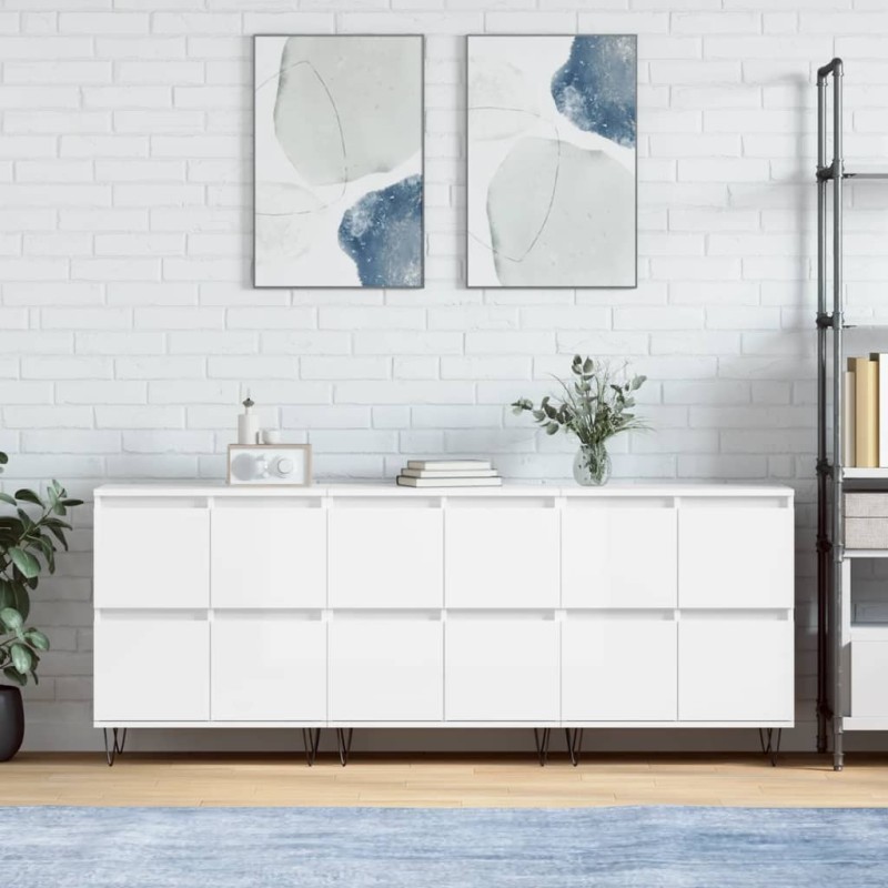 vidaXL Aparadores 3 uds madera contrachapada blanco brillo vidaXL Aparadores 3 uds madera contrachapada blanco brillo