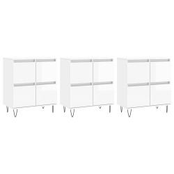 vidaXL Aparadores 3 uds madera contrachapada blanco brillo
