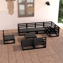 vidaXL Juego de muebles de jardín 9 piezas negro madera maciza de pino