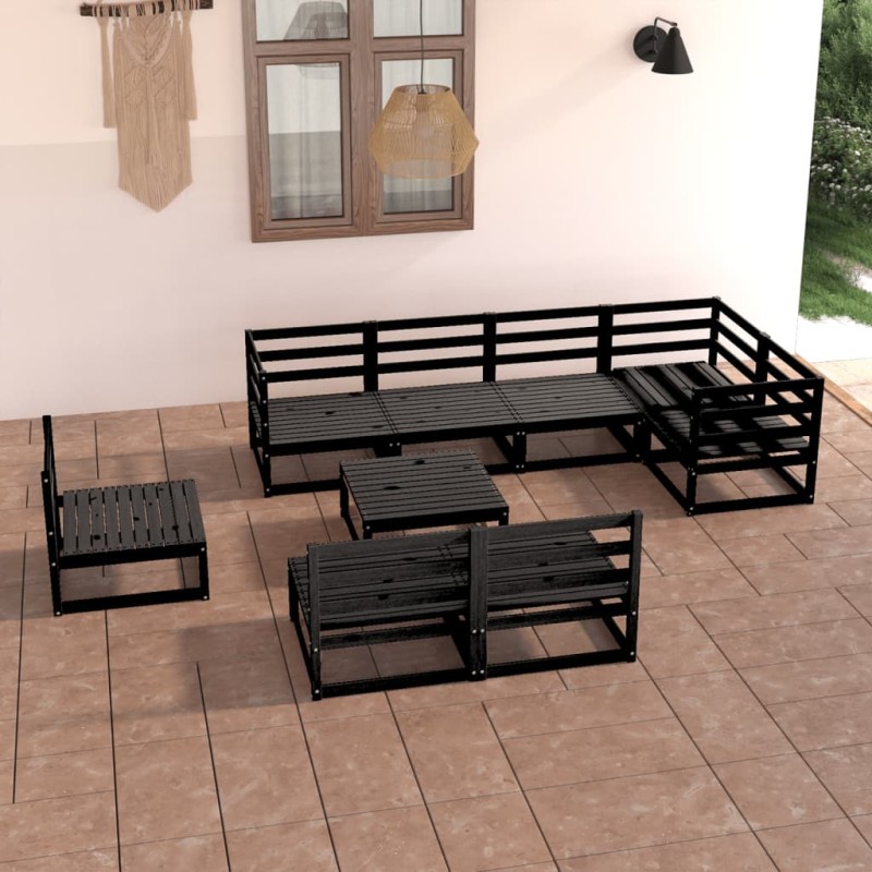 vidaXL Juego de muebles de jardín 9 piezas negro madera maciza de pino