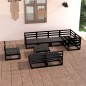 vidaXL Juego de muebles de jardín 9 piezas negro madera maciza de pino
