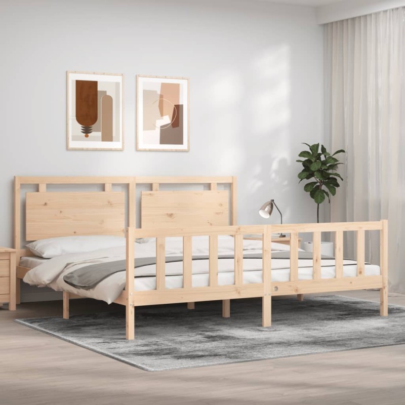 vidaXL Estructura de cama con cabecero madera maciza 180x200 cm vidaXL Estructura de cama con cabecero madera maciza 180x200 cm