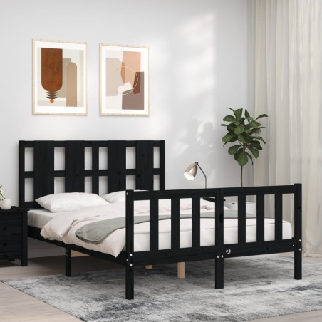 vidaXL Estructura cama de matrimonio con cabecero madera maciza negra