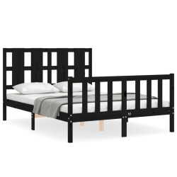vidaXL Estructura cama de matrimonio con cabecero madera maciza negra