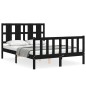 vidaXL Estructura cama de matrimonio con cabecero madera maciza negra