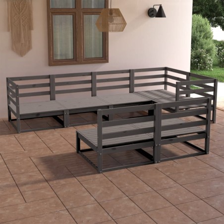vidaXL Muebles de jardín 7 piezas gris madera de pino maciza