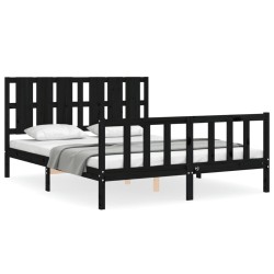vidaXL Estructura de cama con cabecero madera maciza negro 160x200 cm