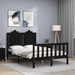 vidaXL Estructura cama de matrimonio con cabecero madera maciza negra