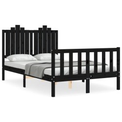 vidaXL Estructura cama de matrimonio con cabecero madera maciza negra