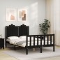 vidaXL Estructura cama de matrimonio con cabecero madera maciza negra vidaXL Estructura cama de matrimonio con cabecero madera maciza negra