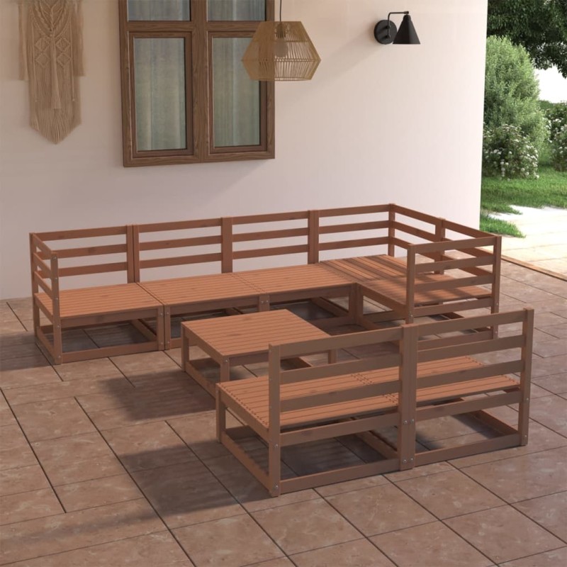 vidaXL Muebles de jardín 8 piezas marrón miel madera maciza de pino