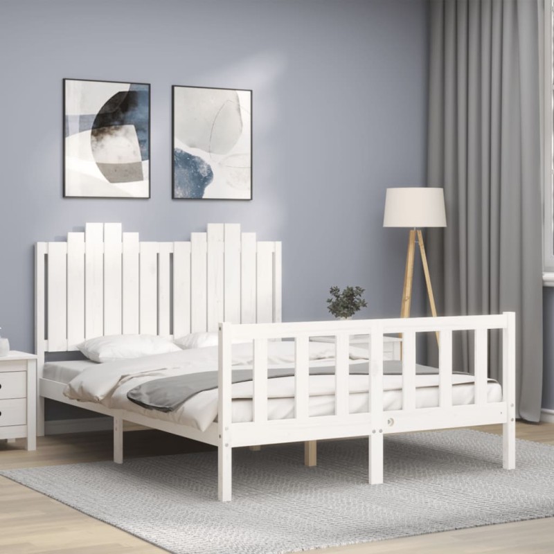 vidaXL Estructura cama de matrimonio con cabecero madera maciza blanco