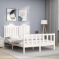 vidaXL Estructura cama de matrimonio con cabecero madera maciza blanco