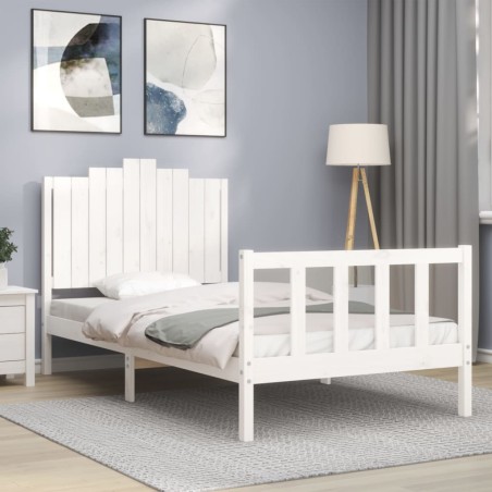 vidaXL Estructura de cama con cabecero madera maciza blanco 100x200 cm